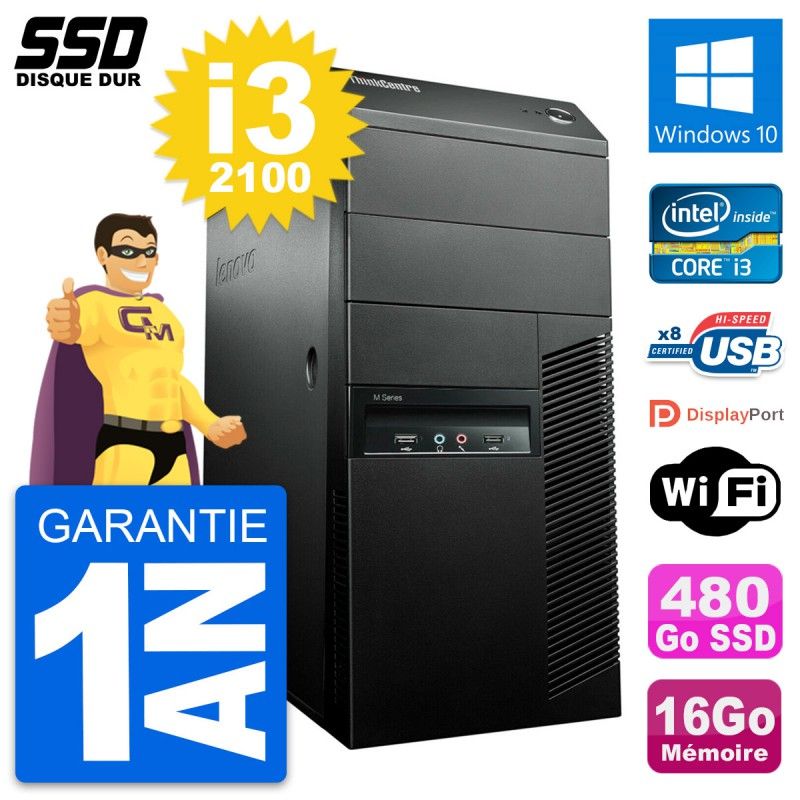 Lenovo ThinkCentre M91p Desktop PC - Intel i3-2100, 16GB RAM, 480GB SSD, Windows 10, WiFi