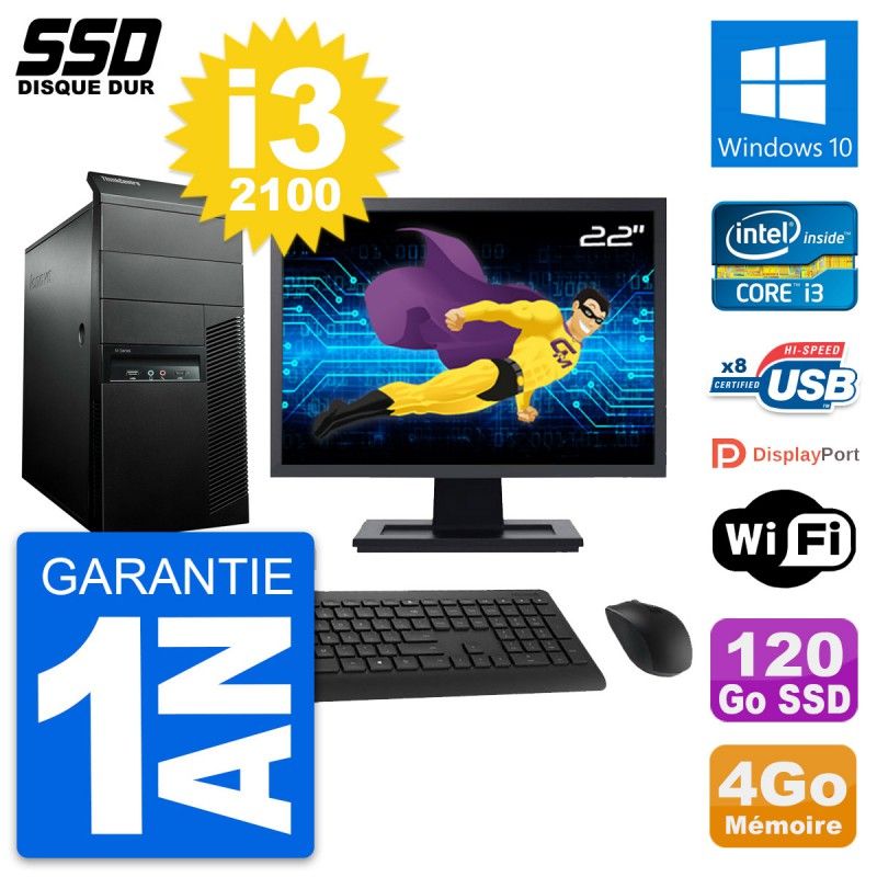 Lenovo M91p 22" Monitor PC - Intel i3-2100, 4GB RAM, 120GB SSD, Windows 10