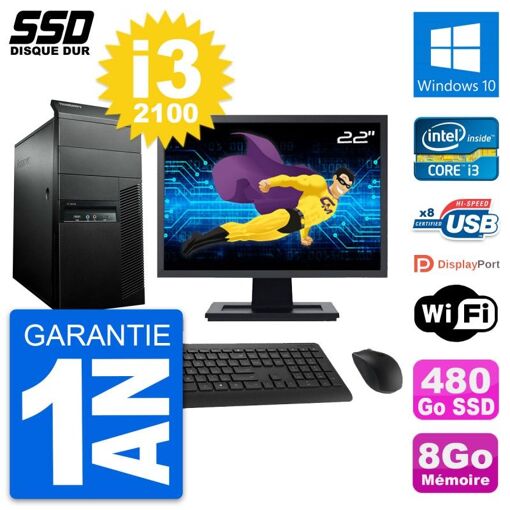 Lenovo M91p 22-inch Core i3-2100 8GB RAM 480GB SSD Windows 10 PC