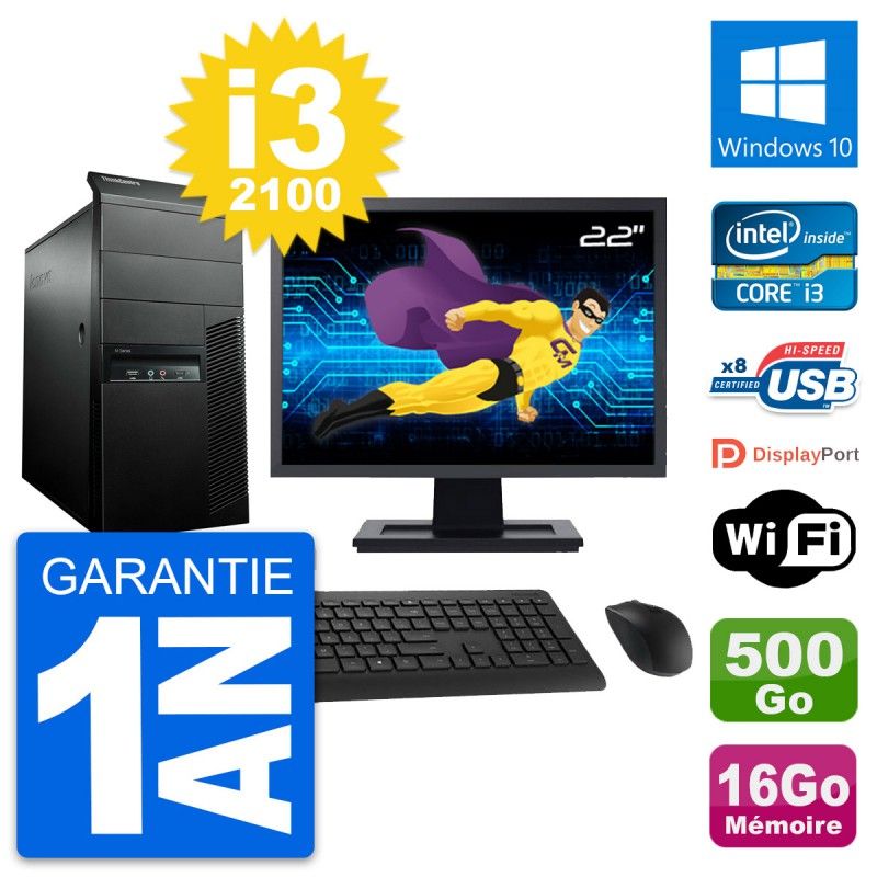 Lenovo M91p 22-inch Core i3-2100 16GB RAM 500GB HDD Windows 10 WiFi Desktop PC