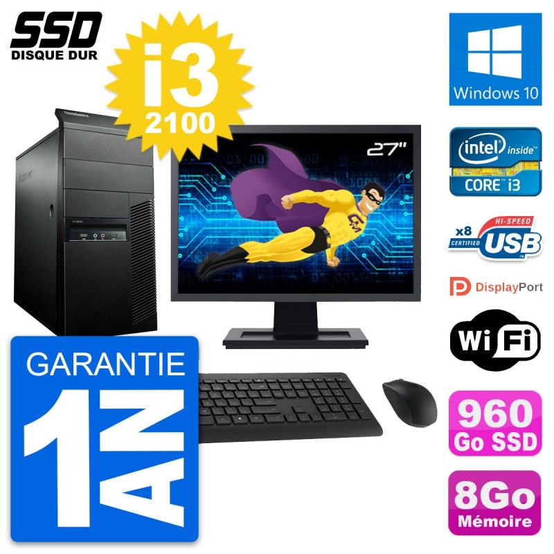 Lenovo M91p 27" All-in-One PC - Intel i3-2100, 8GB RAM, 960GB SSD, Windows 10, WiFi