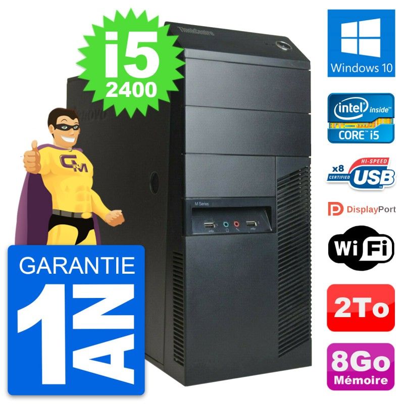Lenovo ThinkCentre M91p Core i5-2400 8GB RAM 2TB HDD Windows 10 Wi-Fi Desktop PC