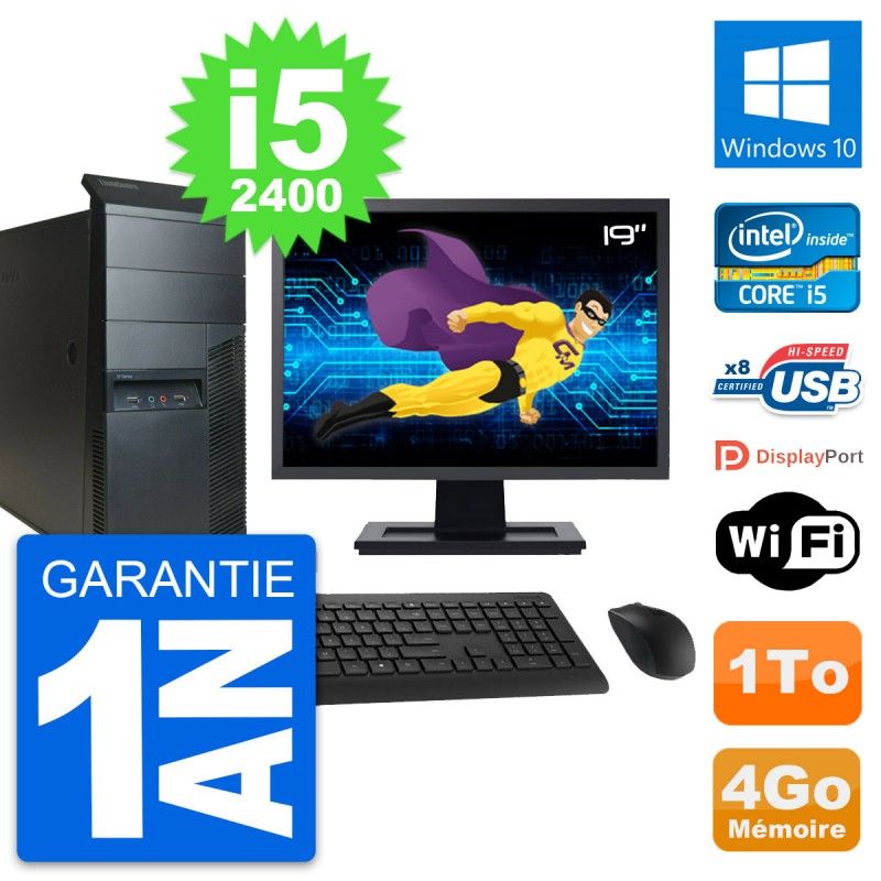 Lenovo M91p 19-inch Screen, Core i5-2400, 4GB RAM, 1TB Hard Drive, Windows 10, Wi-Fi