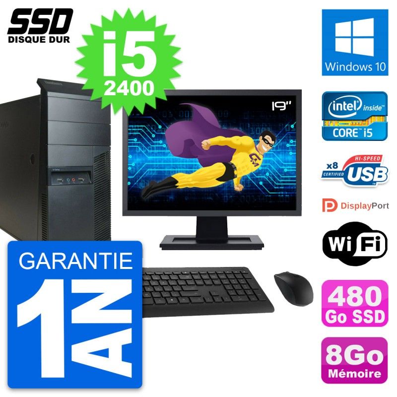 Lenovo M91p 19-Inch Desktop Computer - Intel i5, 8GB RAM, 480GB SSD, Windows 10, WiFi