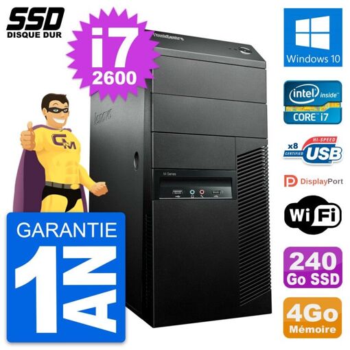 Lenovo ThinkCentre M91p Desktop PC - Intel i7-2600, 4GB RAM, 240GB SSD, Windows 10, WiFi