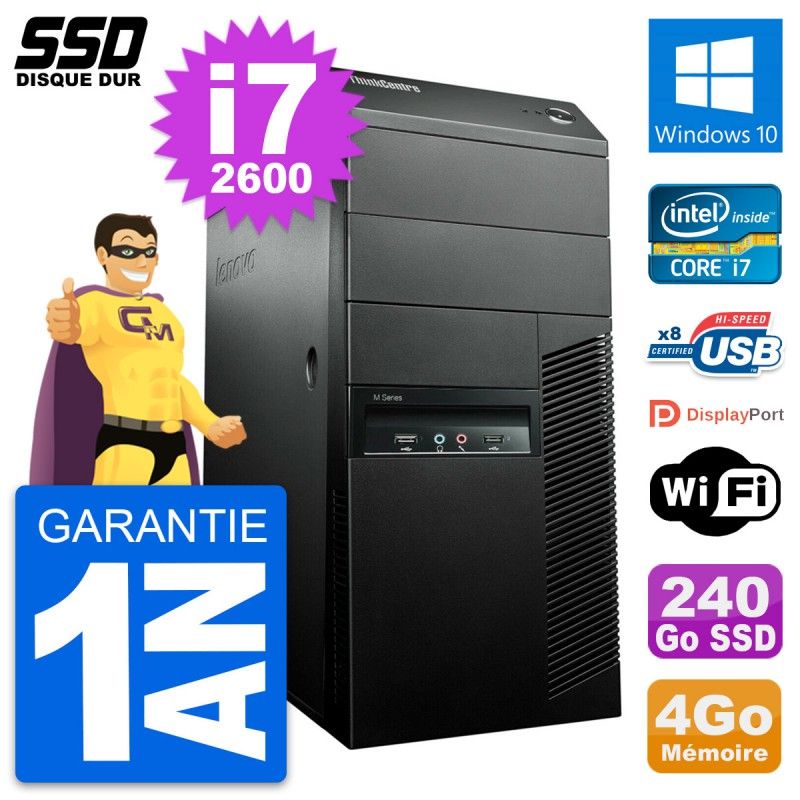 Lenovo ThinkCentre M91p Desktop PC - Intel i7-2600, 4GB RAM, 240GB SSD, Windows 10, WiFi