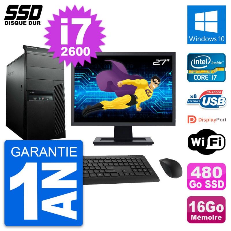 Lenovo M91p 27" All-in-One PC - Intel i7, 16GB RAM, 480GB SSD, Windows 10