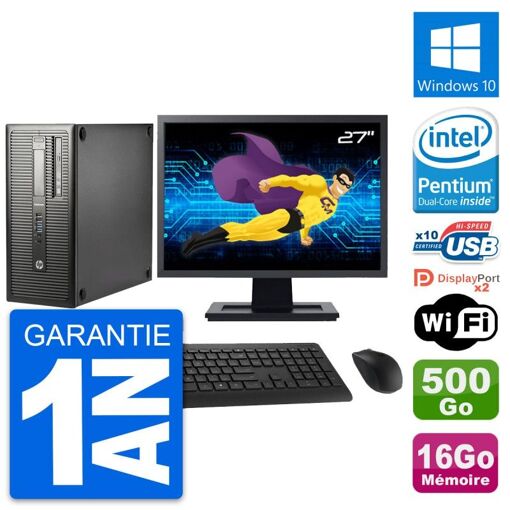 HP EliteDesk 800 G1 Desktop PC - 27" Screen, Intel Pentium G3220, 16GB RAM, 500GB HDD, Windows 10