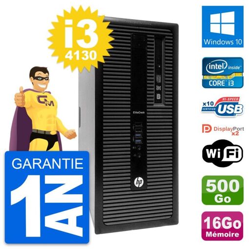 PC de escritorio HP EliteDesk 800 G1 - Procesador Intel i3-4130, 16GB de RAM, 500GB HDD, Windows 10, WiFi