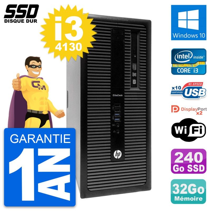 HP EliteDesk 800 G1 Desktop PC - Intel i3-4130, 32GB RAM, 240GB SSD, Windows 10, WiFi