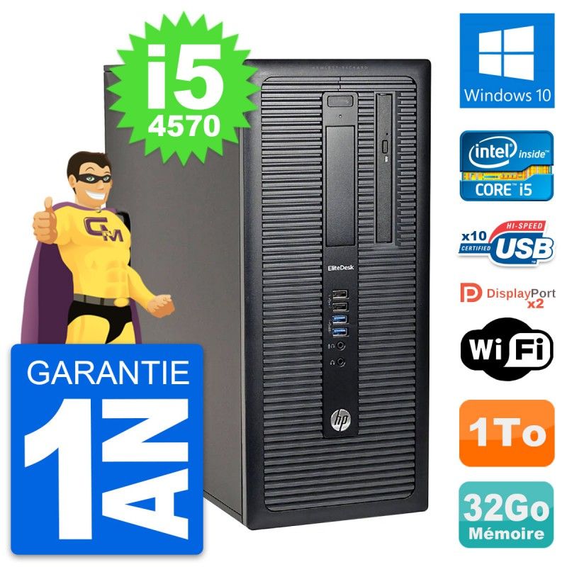 HP EliteDesk 800 G1 Desktop Computer - Intel i5-4570, 32GB RAM, 1TB HDD, Windows 10, WiFi