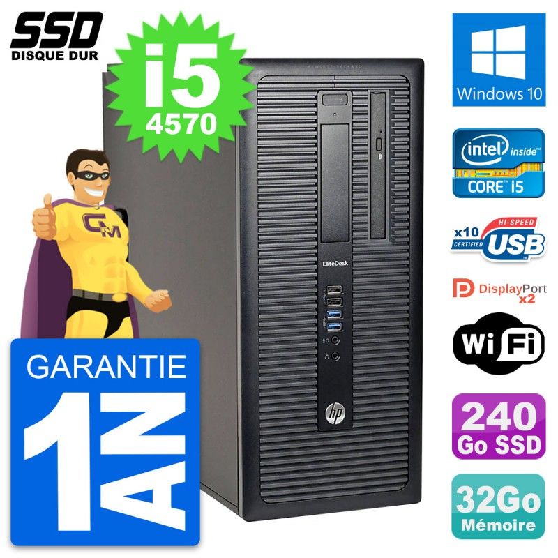 HP EliteDesk 800 G1 Desktop PC - Intel Core i5-4570, 32GB RAM, 240GB SSD, Windows 10, WiFi