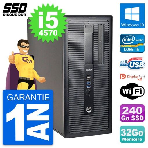 HP EliteDesk 800 G1 Desktop PC - Intel Core i5-4570, 32GB RAM, 240GB SSD, Windows 10, WiFi