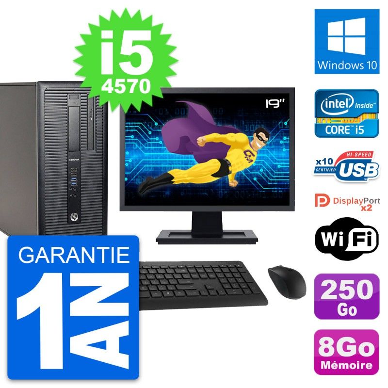 HP EliteDesk 800 G1 Desktop PC - 19" Screen, Intel i5-4570, 8GB RAM, 250GB Hard Drive, Windows 10