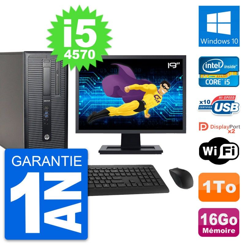 HP EliteDesk 800 G1 Desktop Computer, 19" Screen, Intel i5-4570, 16GB RAM, 1TB Hard Drive, Windows 10