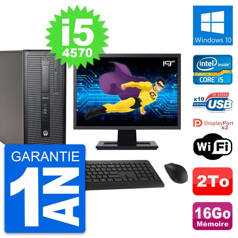 HP EliteDesk 800 G1 Desktop PC - 19" Screen, Intel i5-4570, 16GB RAM, 2TB Hard Drive, Windows 10, WiFi