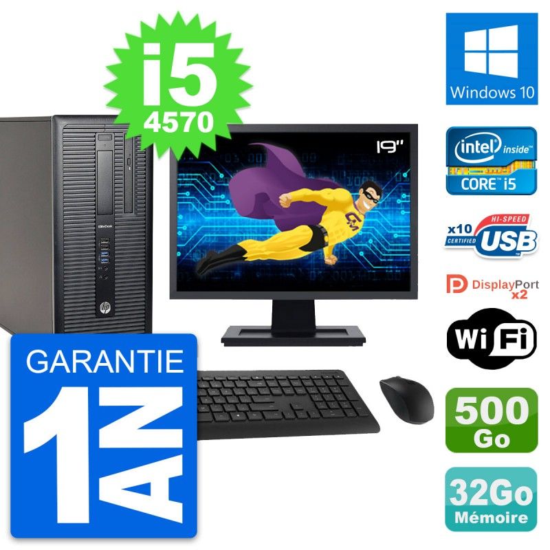 HP EliteDesk 800 G1 19-Inch PC - Intel i5-4570, 32GB RAM, 500GB HDD