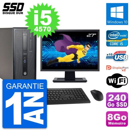 PC de escritorio HP EliteDesk 800 G1 - Pantalla de 27", Intel Core i5-4570, 8 GB RAM, 240 GB SSD, Windows 10, Wifi
