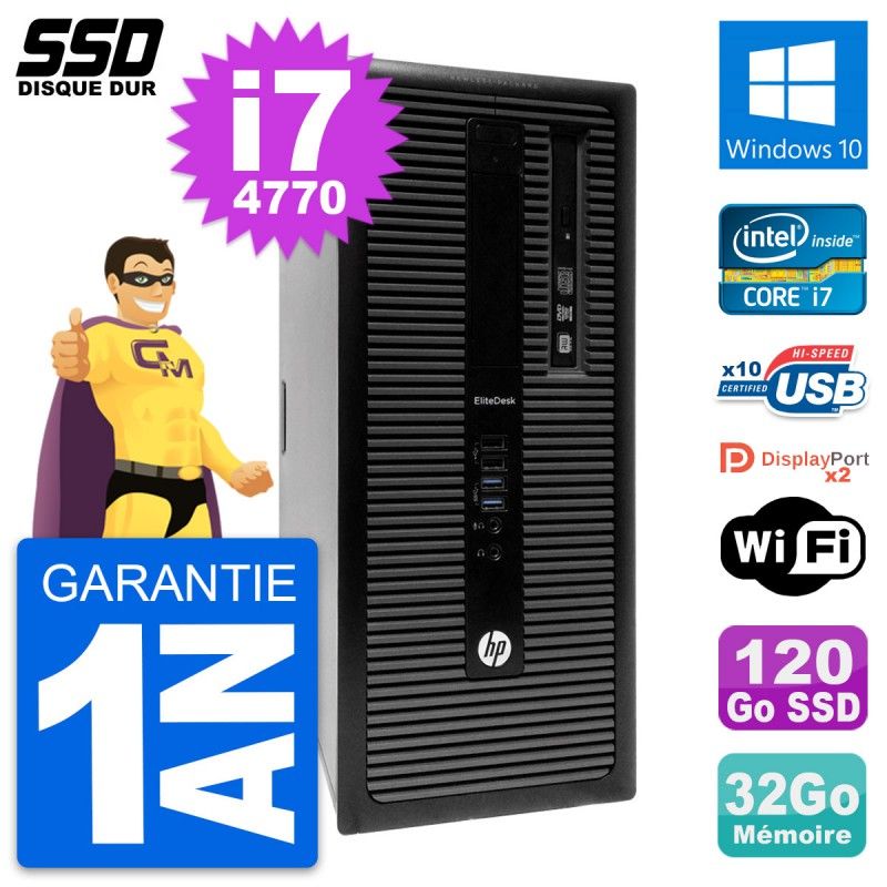 HP EliteDesk 800 G1 Desktop PC - Intel i7-4770, 32GB RAM, 120GB SSD, Windows 10, WiFi