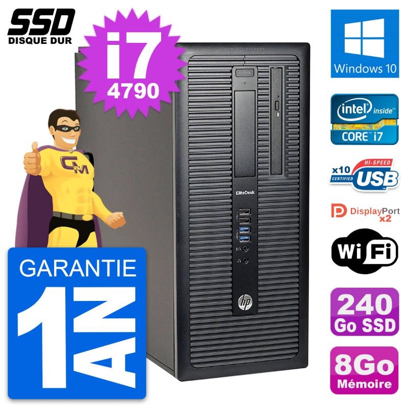 HP EliteDesk 800 G1 Desktop PC - Intel Core i7, 8GB RAM, 240GB SSD, Windows 10