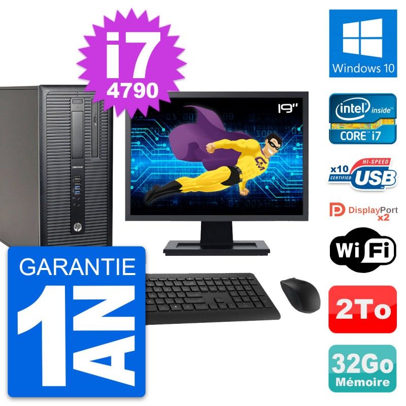 HP EliteDesk 800 G1 Desktop PC - 19" Screen, Intel i7-4790, 32GB RAM, 2TB Hard Drive, Windows 10, WiFi