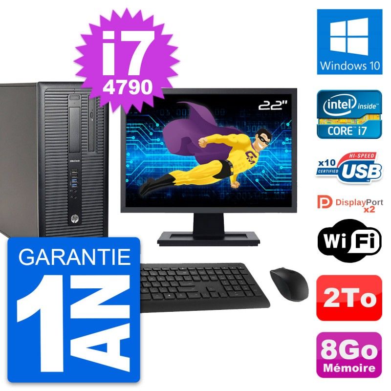 HP EliteDesk 800 G1 Desktop PC - 22" Screen, i7-4790, 8GB RAM, 2TB Hard Drive, Windows 10, WiFi