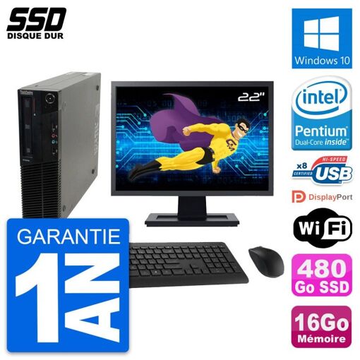 Lenovo M82 SFF PC - 22" Screen, Intel G630, 16GB RAM, 480GB SSD, Windows 10, WiFi