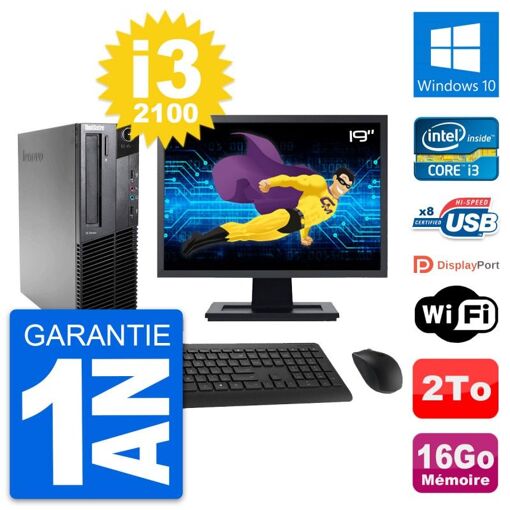 Lenovo M82 SFF Desktop Computer, 19" Screen, Intel i3-2100, 16GB RAM, 2TB HDD, Windows 10, WiFi