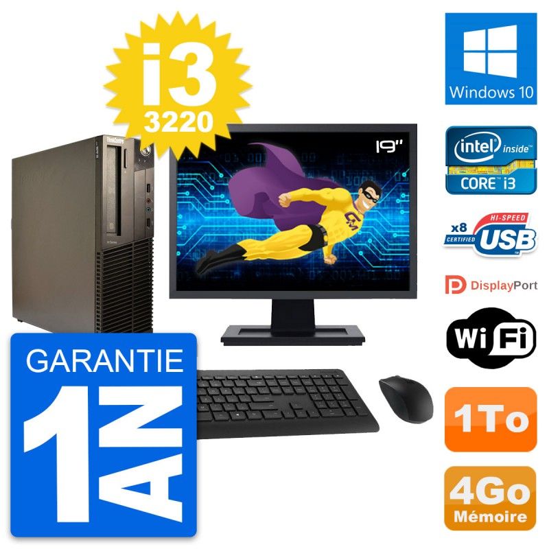 Lenovo M82 SFF PC - 19" Screen, Intel i3-3220, 4GB RAM, 1TB HDD, Windows 10, WiFi