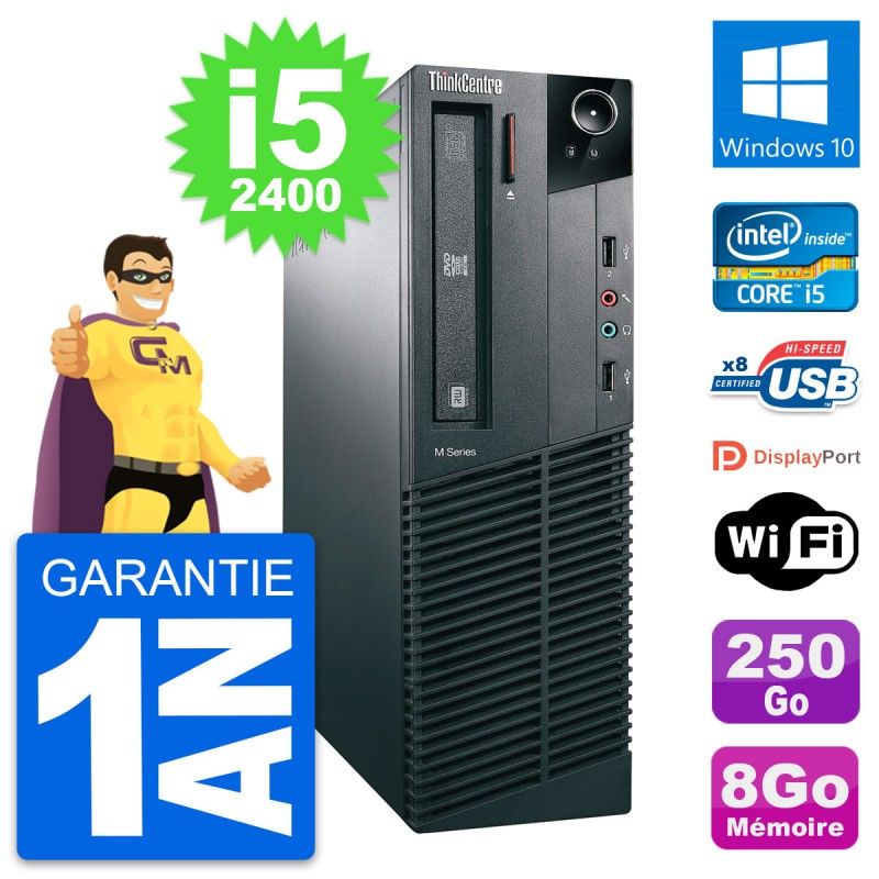 Lenovo ThinkCentre M82 SFF Desktop - Intel i5-2400, 8GB RAM, 250GB HDD, Windows 10, WiFi