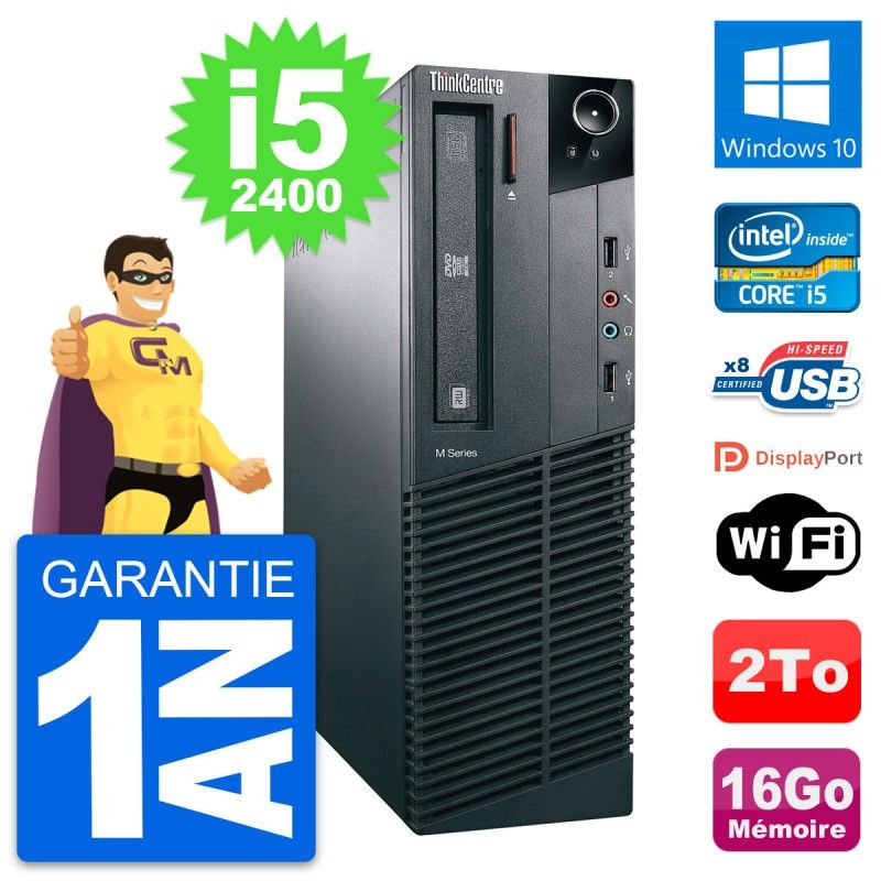 Lenovo ThinkCentre M82 SFF Desktop Computer - Intel i5-2400, 16GB RAM, 2TB HDD, Windows 10, WiFi