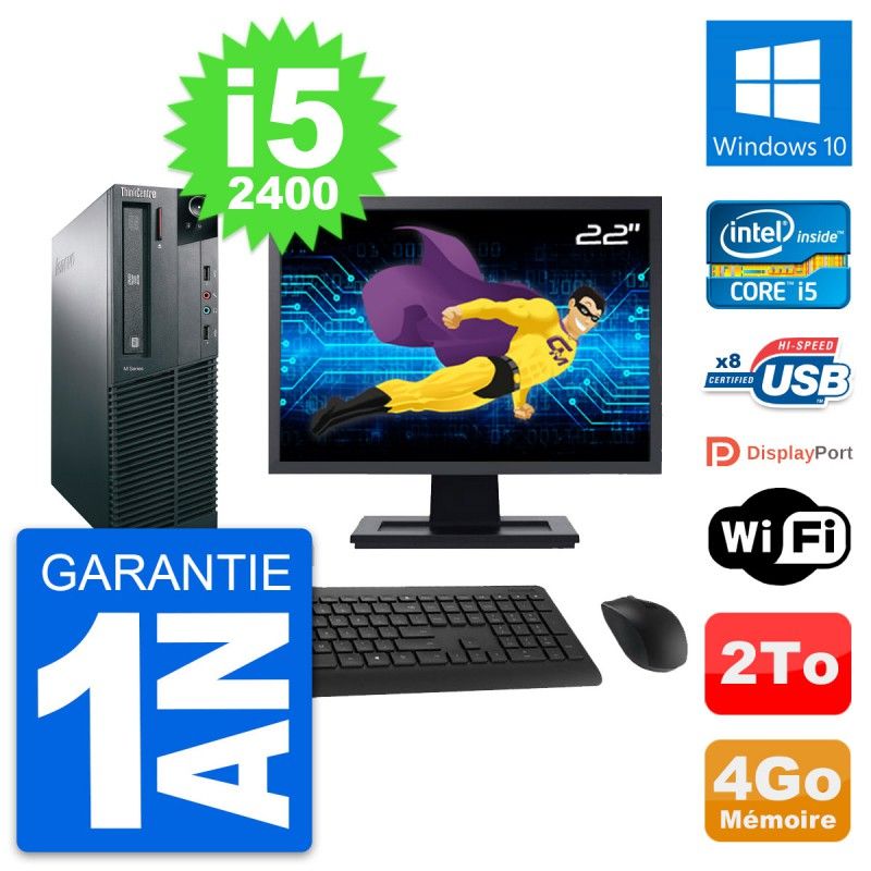 Lenovo M82 SFF Desktop Computer, 22" Screen, Intel i5-2400, 4GB RAM, 2TB HDD, Windows 10, WiFi