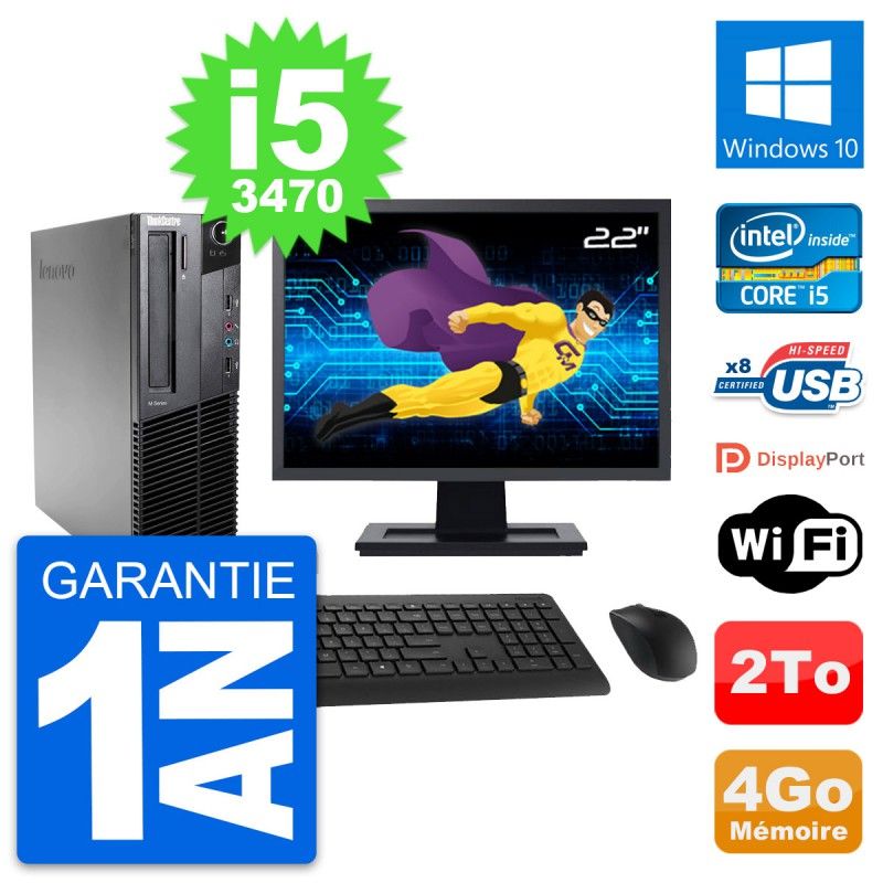 Lenovo M82 SFF PC - 22" Screen, Intel i5-3470, 4GB RAM, 2TB HDD, Windows 10, WiFi