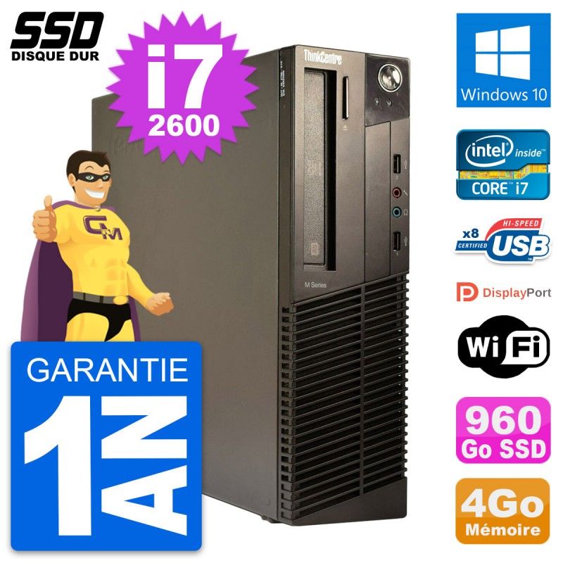 Lenovo ThinkCentre M82 SFF Desktop PC - Intel i7-2600, 4GB RAM, 960GB SSD, Windows 10, Wifi