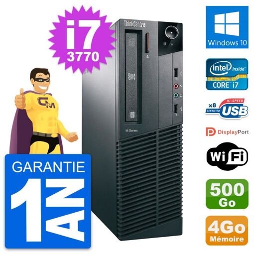 Lenovo ThinkCentre M82 SFF Desktop PC - Intel i7-3770, 4GB RAM, 500GB HDD, Windows 10, WiFi
