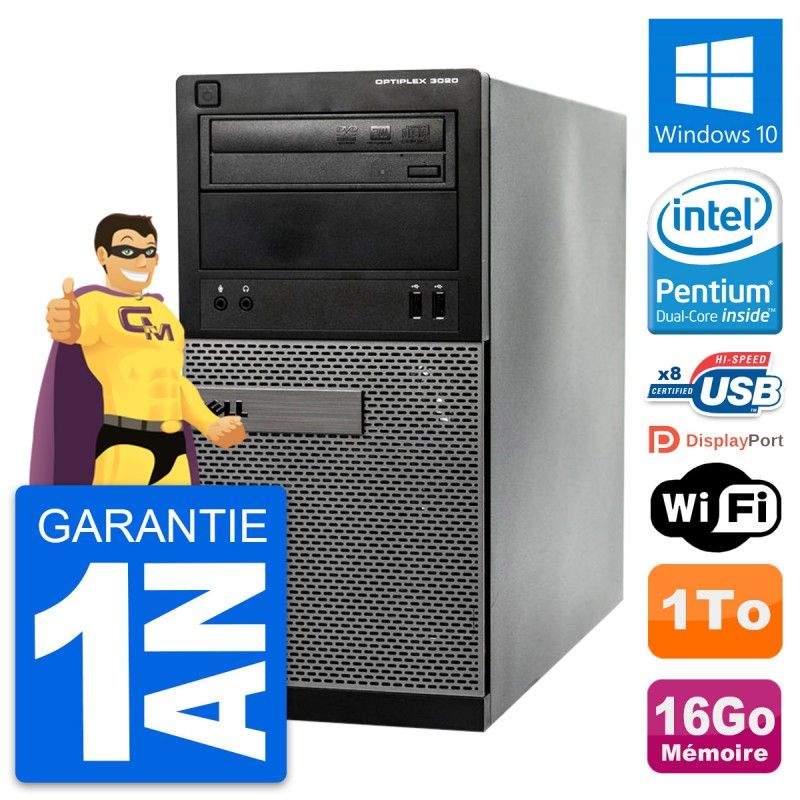 Dell OptiPlex 3020 Desktop PC - Intel Pentium G3220, 16GB RAM, 1TB HDD, Windows 10, WiFi