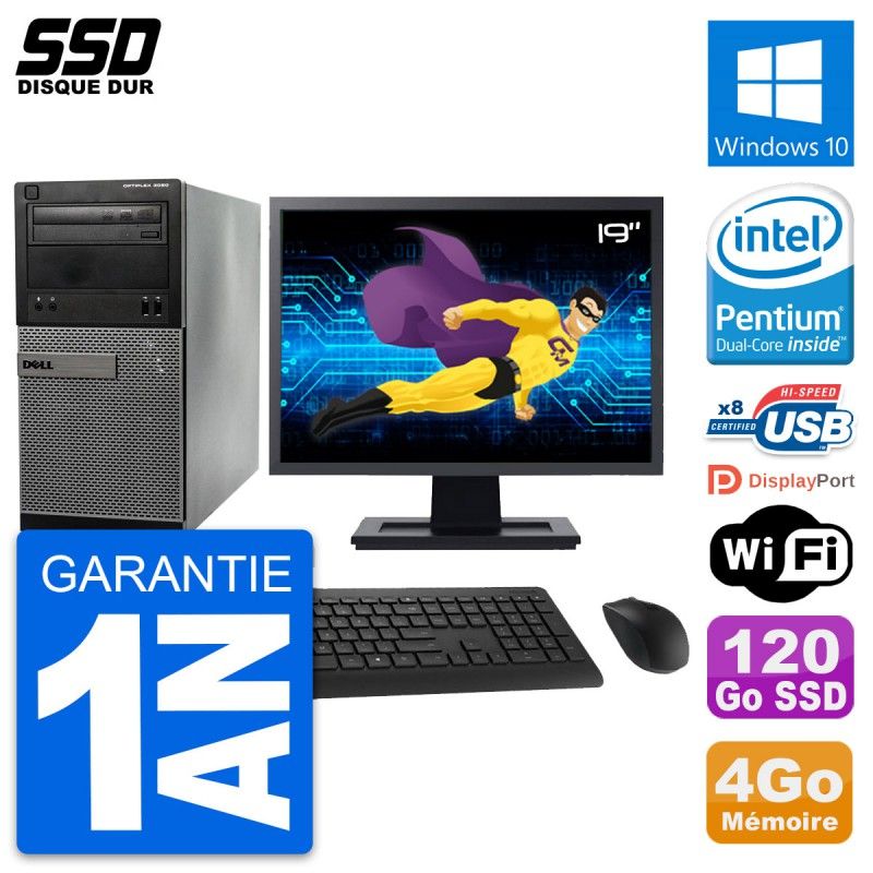 Dell OptiPlex 3020 Desktop PC - 19" Screen, Intel Pentium G3220, 4GB RAM, 120GB SSD, Windows 10, WiFi