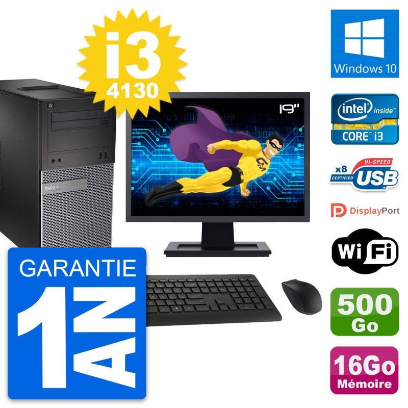 Dell OptiPlex 3020 Desktop PC - 19" Screen, Intel i3-4130, 16GB RAM, 500GB HDD, Windows 10, WiFi