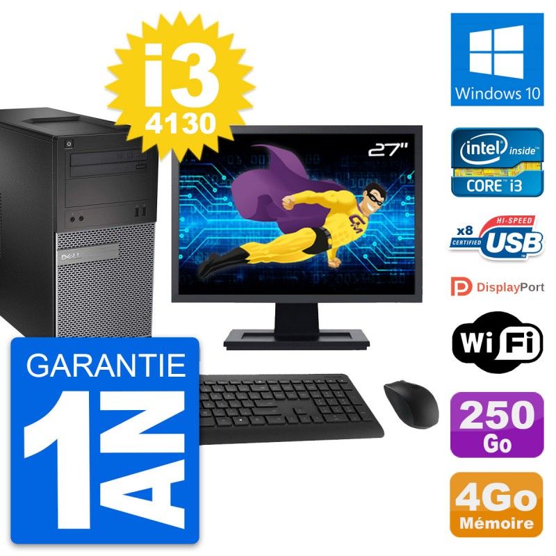 Dell OptiPlex 3020 Desktop Computer - 27" Screen, Intel i3-4130, 4GB RAM, 250GB HDD, Windows 10, WiFi