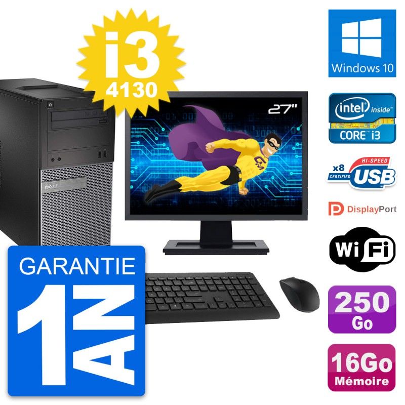 Dell OptiPlex 3020 Desktop Computer, 27" Screen, Intel i3-4130, 16GB RAM, 250GB HDD, Windows 10, WiFi