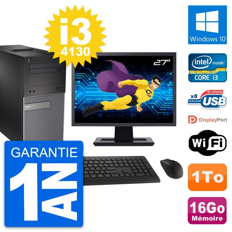 Dell OptiPlex 3020 Desktop Computer, 27" Screen, Intel i3-4130, 16GB RAM, 1TB HDD, Windows 10, WiFi