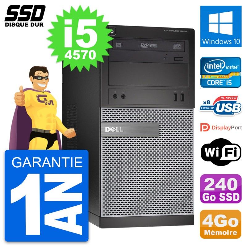 Dell OptiPlex 3020 Desktop PC - Intel Core i5-4570, 4GB RAM, 240GB SSD, Windows 10, WiFi