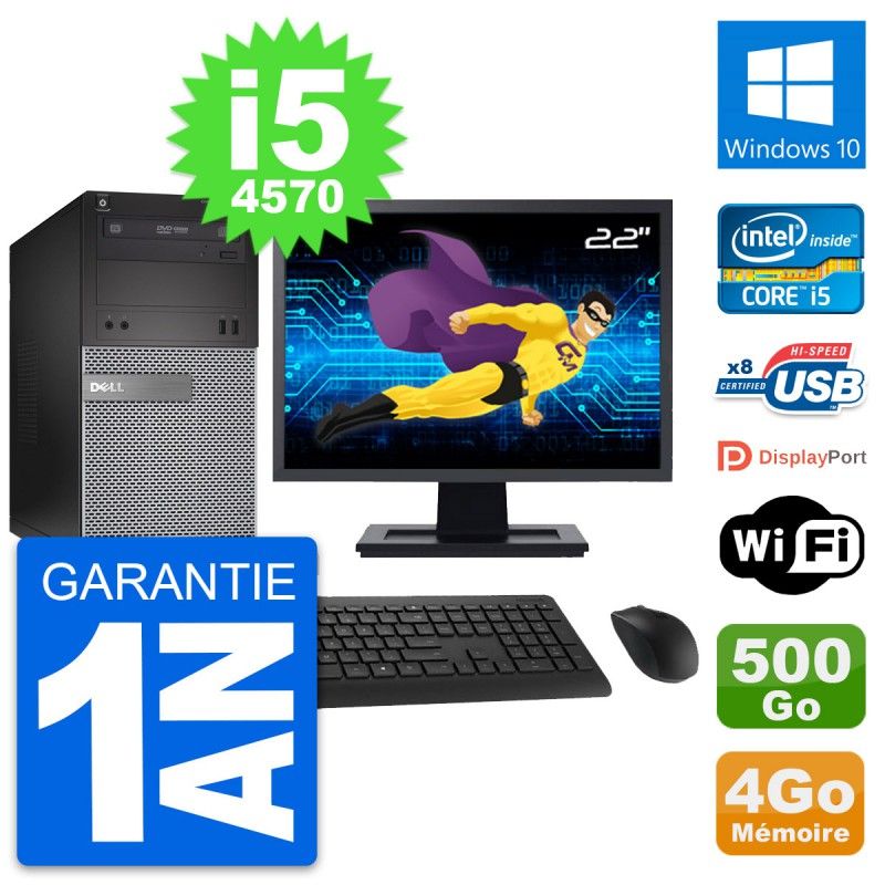 Dell OptiPlex 3020 Desktop Computer, 22" Screen, Intel i5-4570, 4GB RAM, 500GB Hard Drive, Windows 10, WiFi