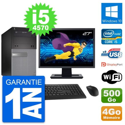 Dell OptiPlex 3020 Desktop PC - 27" Screen, Intel i5-4570, 4GB RAM, 500GB HDD, Windows 10, WiFi