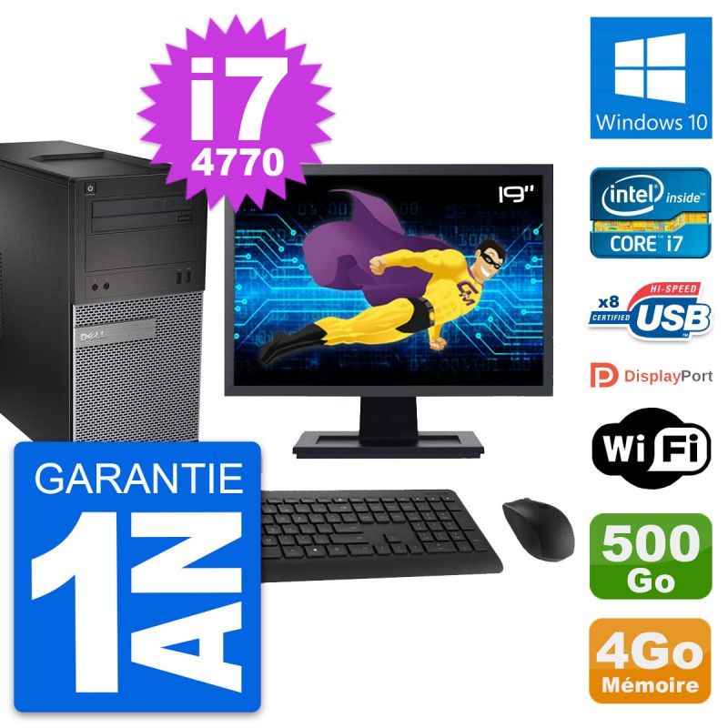 Dell OptiPlex 3020 Desktop PC - 19" Screen, Intel i7-4770, 4GB RAM, 500GB HDD, Windows 10, WiFi