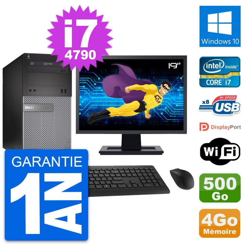 Dell OptiPlex 3020 Desktop Computer - 19" Screen, Intel i7-4790, 4GB RAM, 500GB HDD, Windows 10, WiFi