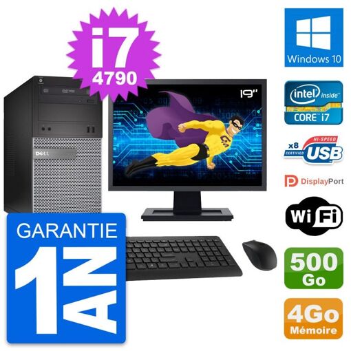 Dell OptiPlex 3020 Desktop Computer - 19" Screen, Intel i7-4790, 4GB RAM, 500GB HDD, Windows 10, WiFi