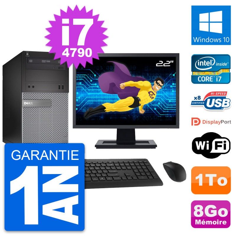 Dell OptiPlex 3020 Desktop PC - 22" Screen, Intel i7-4790, 8GB RAM, 1TB HDD, Windows 10, WiFi
