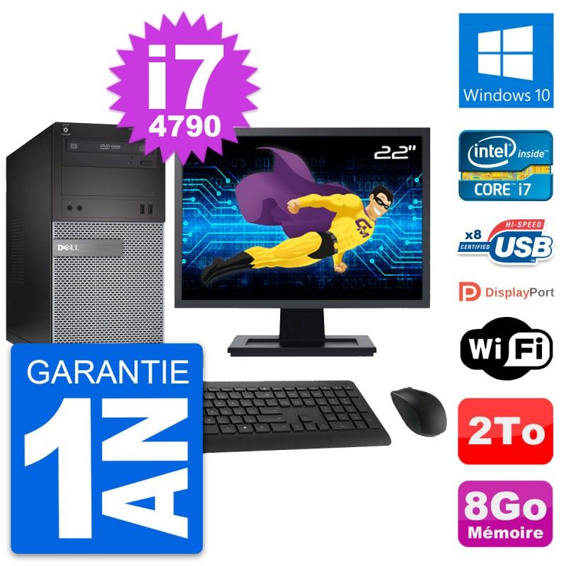 Dell OptiPlex 3020 Desktop Computer, 22" Screen, Intel i7-4790, 8GB RAM, 2TB HDD, Windows 10