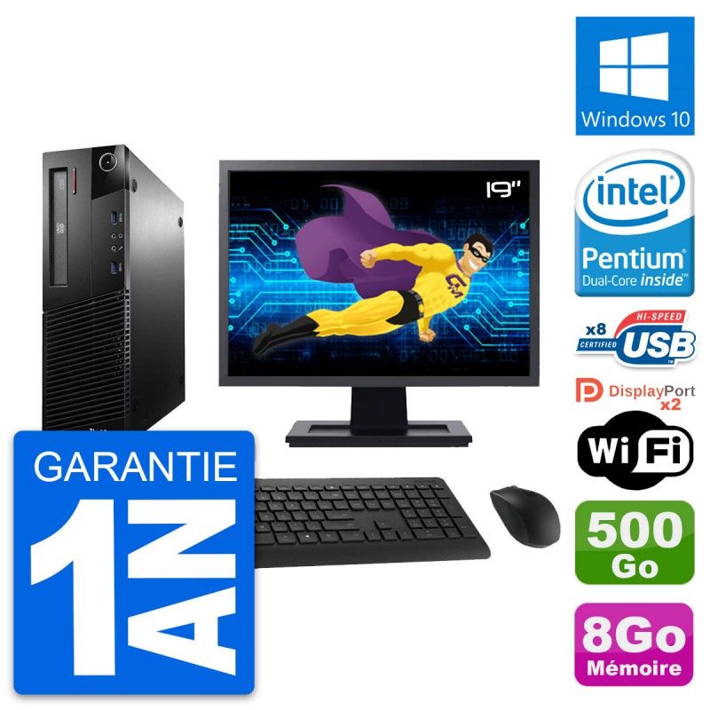 Lenovo M93p SFF Desktop Computer, 19" Screen, Intel G3220, 8GB RAM, 500GB HDD, Windows 10, WiFi